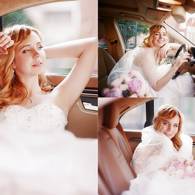 Свадебное фото невесты в автомобиле
